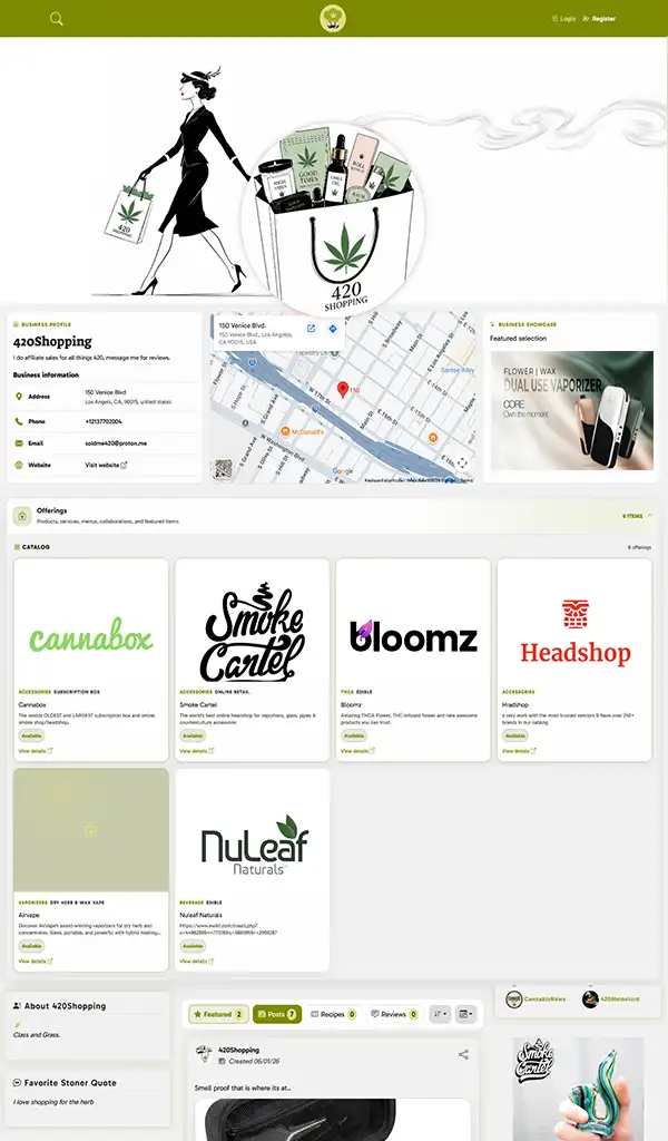 Example Stoner Snack cannabis business profile