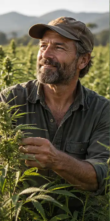 Hemp farmer in a field
