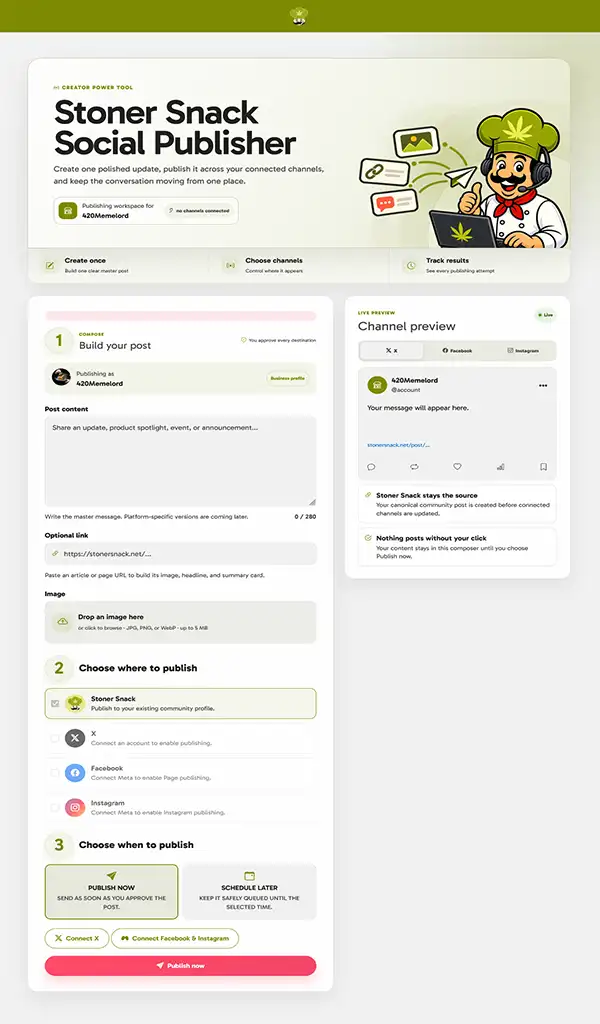 Stoner Snack Social Smoke publisher dashboard