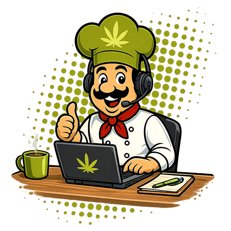 The Stoner Snack chef ready to help at his support desk.
